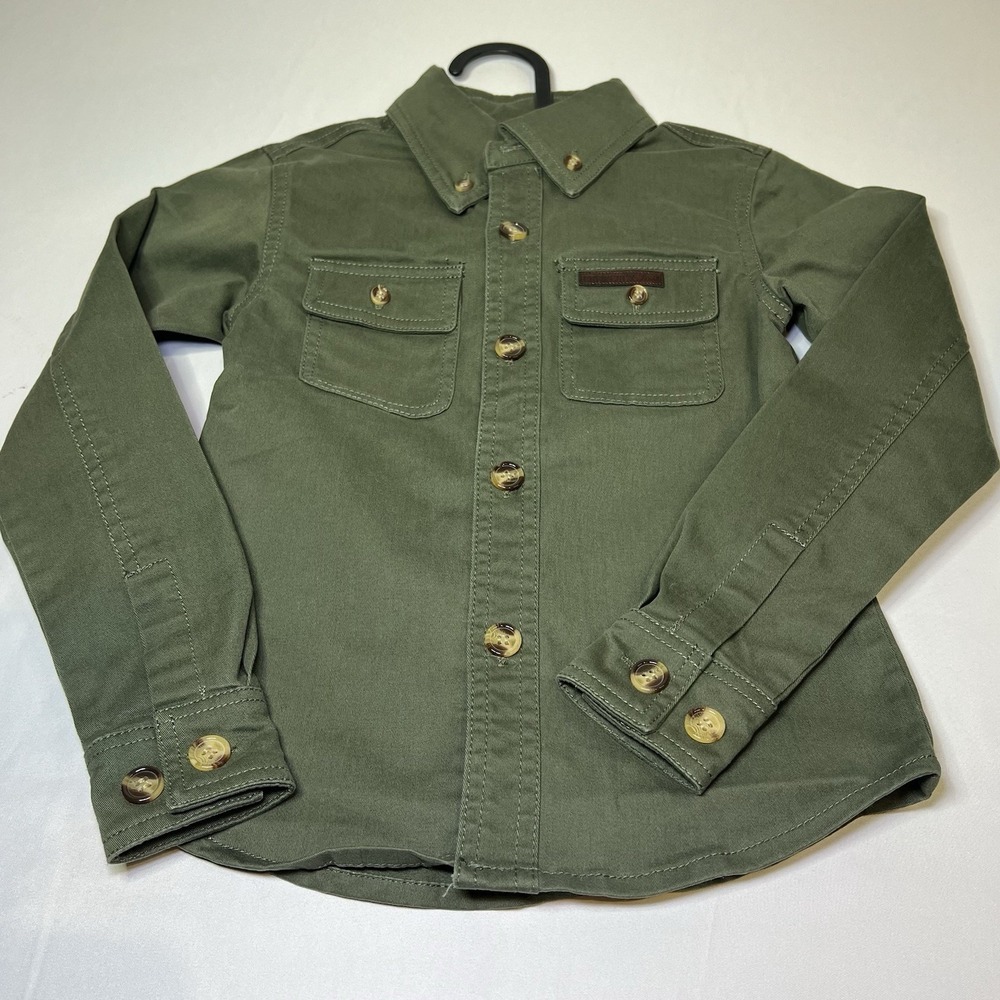 NWOT PROPERLY TIED Boys 3T Shirt Olive Green Harvest Work‎ Button Long Sleeve